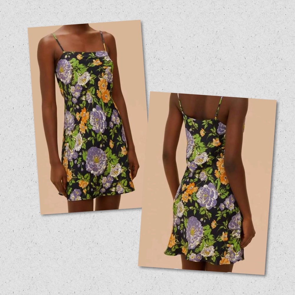 FARM Rio NWT Black Multi Capri Floral Sleeveless Spaghetti Strap Slip-dress  XS